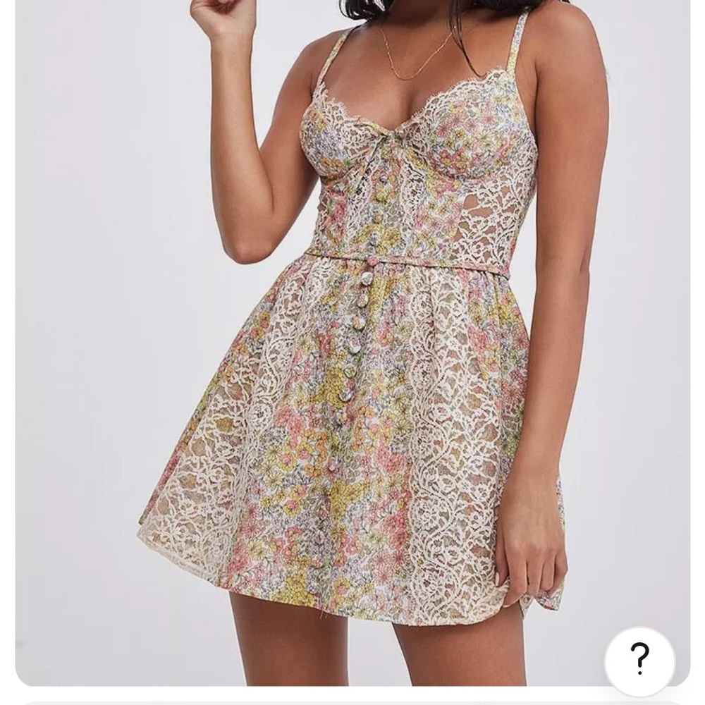 For Love & Lemons Floral Lace Mini Dress in White, Pink, Yellow